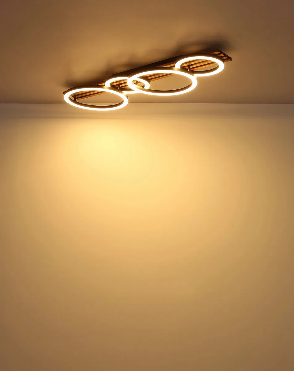 LED plafondlamp slaapkamerlamp woonkamerlamp houten lamp ringen design 30W 1500lm warm wit, LxH 86 x 9,5 cm de Globo en Marron – photo produit