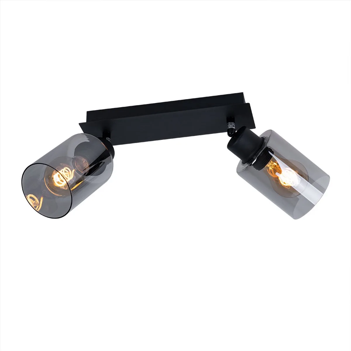 LED plafondlamp spot filament eetkamer glazen lamp rookkleurig 2 vlammen verstelbaar, metaal, 2x 6W 806Lm warm wit, LxBxH 27x9x21,5 cm de Globo en Noir – photo produit