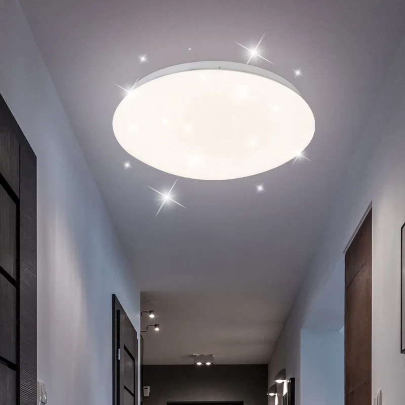LED plafondlamp ster effect slaapkamerlamp sterrenhemel wit rond, 1x 12W 750Lm warm wit 3000K, DxH 29x9 cm van Globo in Wit – productfoto