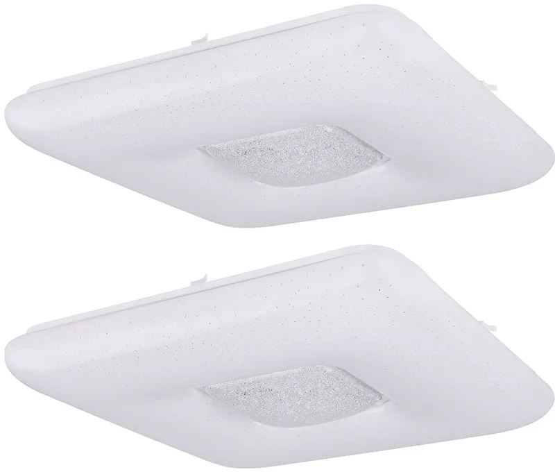 LED plafondlamp sterrenhemel plafondlamp woonkamerlamp eetkamerlamp, heldere kristallen, metaal chroom, 24 W 1600lm 3000K, L x B x H 43 x 43 x 8 cm, set van 2 by Globo in White – product photo