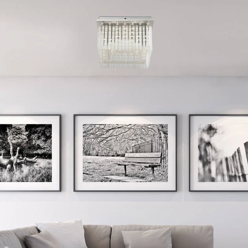 LED plafondlamp Vince, chroom, glaskristallen de Globo en Chrome, Helder – photo produit