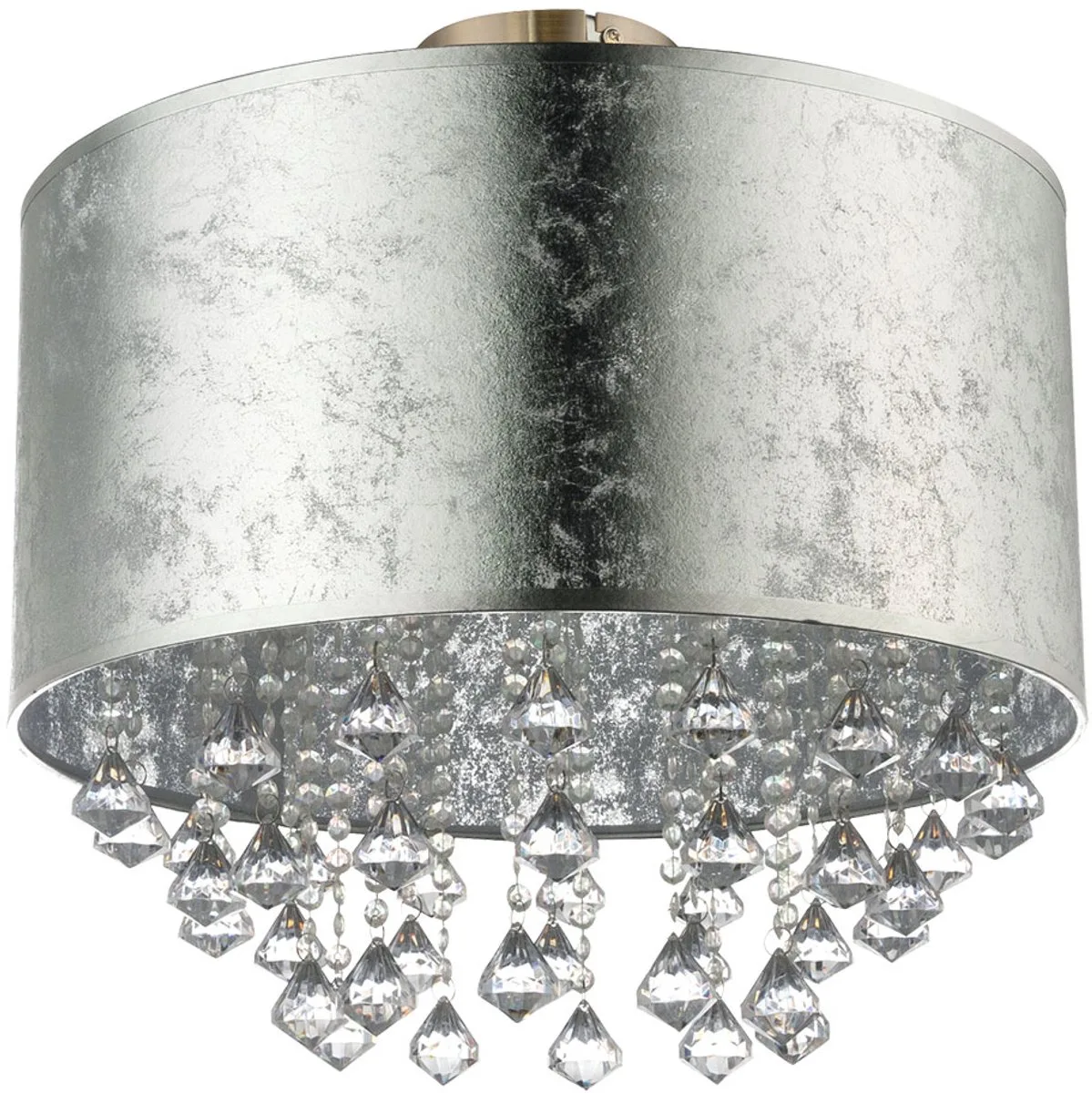 LED plafondlamp Woonkamerlamp Eetkamer plafondlamp, textiel in bladzilveren look met kristallen, 9W 810lm warm wit, DxH 40 x 38 cm fra Globo i Sølv – produktbillede