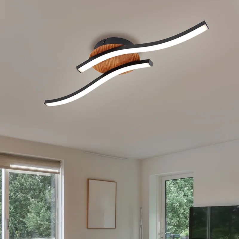 LED-plafondlamp woonkamerlamp plafondlamp houtlook 2-vlammig L 51 cm von Globo in Schwarz – Produktfoto