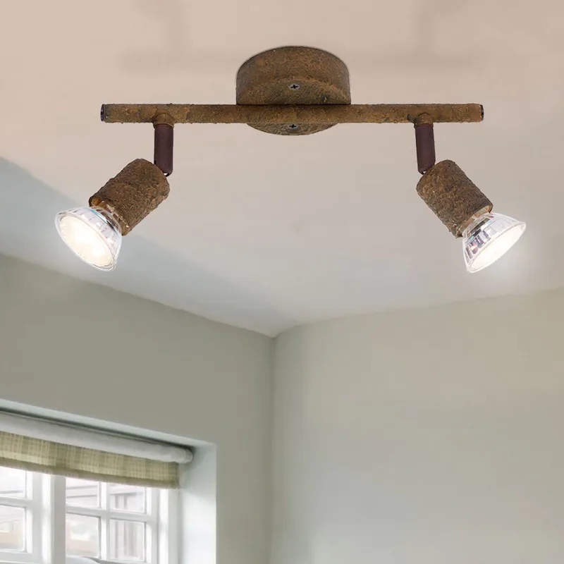LED plafondlamp Woonkamerlamp Plafondlamp roest Spotlight verstelbaar, 2x 3 Watt 2x 250 Lumen 3000 Kelvin, LxH 26x15 cm de Globo en Marron – photo produit