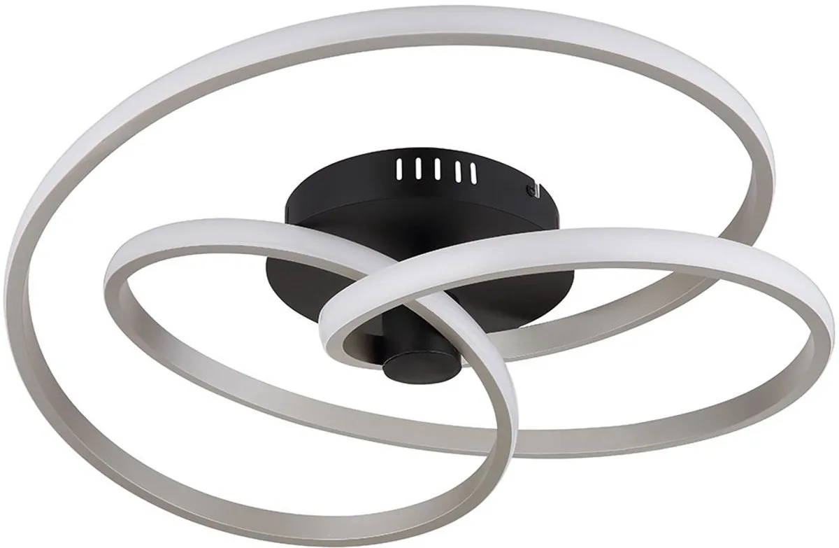 LED plafondlamp zwart design licht gebogen modern, opaal, 40W 2500Lm 3000K warm wit, D 50 cm fra Globo i Sølv – produktbillede