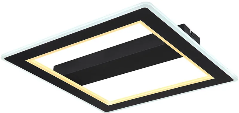LED plafondlamp zwart Woonkamerlamp Moderne LED designlamp zwart, metaal, opaal, 30W 1860Lm 3000+6500K warm wit+koud wit, LxBxH 45x45x5 cm de Globo en Noir – photo produit