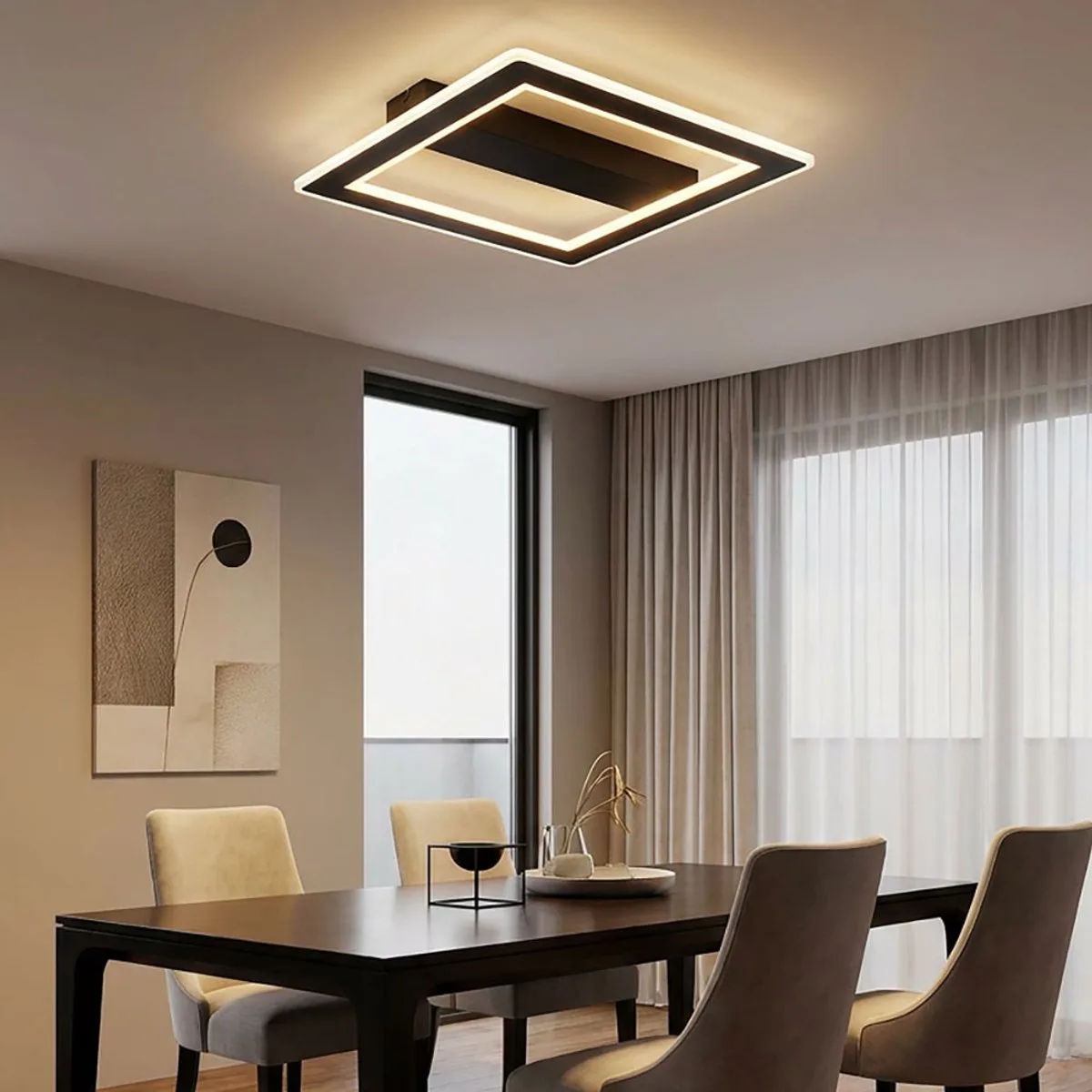 LED plafondlamp zwart Woonkamerlamp Moderne LED designlamp zwart, metaal, opaal, 30W 1860Lm 3000+6500K warm wit+koud wit, LxBxH 45x45x5 cm de Globo en Noir – photo produit