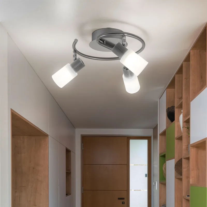 LED plafondlamp zwenkbaar Spotrondell glazen albast woonkamerverlichting, mat nikkel chroom, 3x 5W 300Lm warm wit, DxH 28x14,5 cm van Globo in Zilver – productfoto