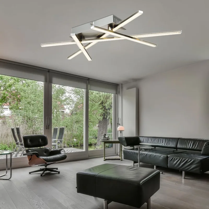 LED plafondspot plafondlamp design 4 staven glitter folie nikkel woonkamer verlichting fra Globo i Sølv – produktbillede