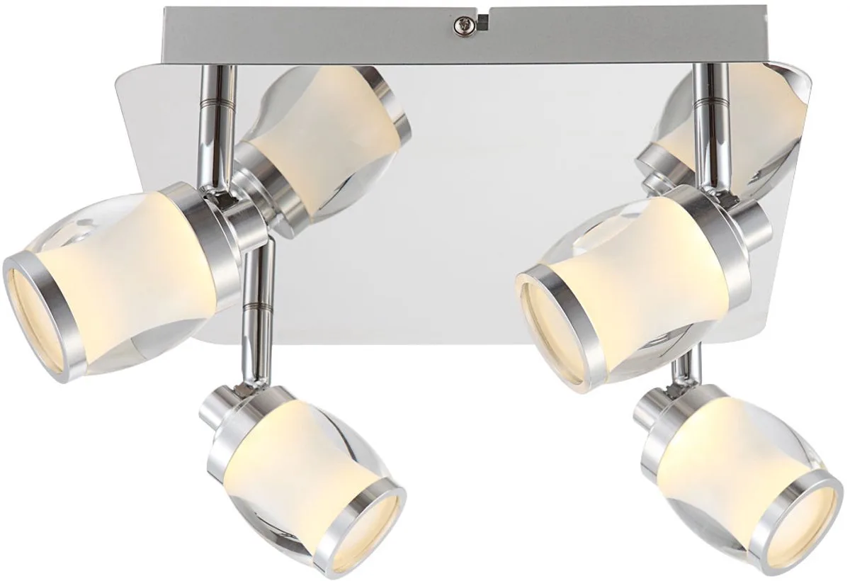 LED plafondspot woonkamerlamp plafondlamp 4 vlammen slaapkamer spot beweegbaar, chroom glas, 4x 5W 4x 405lm warm wit, LxBxH 25 x 25 x 15 cm von Globo in Silber – Produktfoto