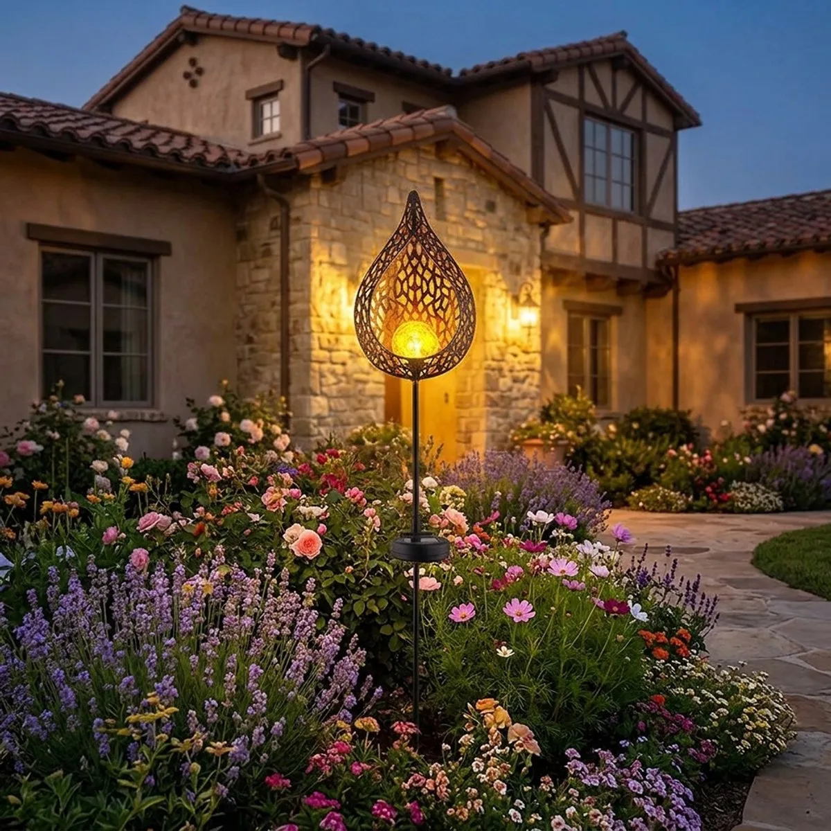 LED Solar Lamp Vlam Optiek Glas Bol Spotlight goud Tuin Aarde Spike Lamp Globo 33531 fra Globo i Kleurrijk – produktbillede