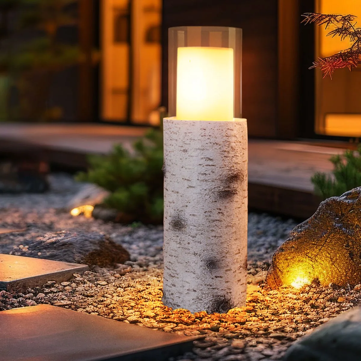 LED solarlamp buitenlamp solarlamp tuinlamp tafellamp terraslamp, houtlook kunststof glas, oplaadbare batterij incl. 6-8u, 1200K, H 43,5 cm de Globo en Blanc – photo produit