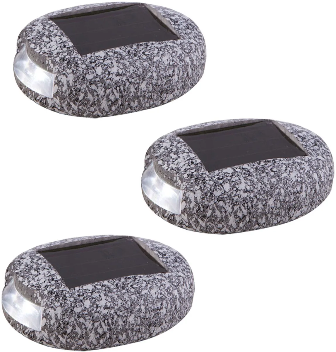 LED solarlamp buitenlamp steen design solarstenen padlamp tuinlamp, kunststof, oplaadbare batterij IP44, L 8,5 cm, set van 3 de Globo en Gris – photo produit