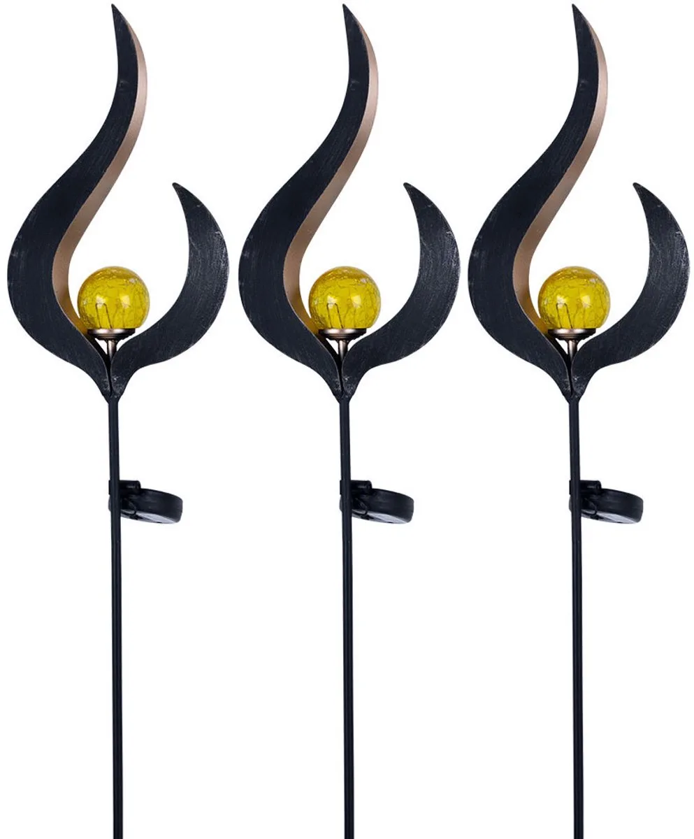 LED solarlamp grondspies tuinstekker buitenlamp plug-in licht, metaal glas bronskleurig helder, 3000K warm wit, H 90cm, set van 3 de Globo en Bronze – photo produit