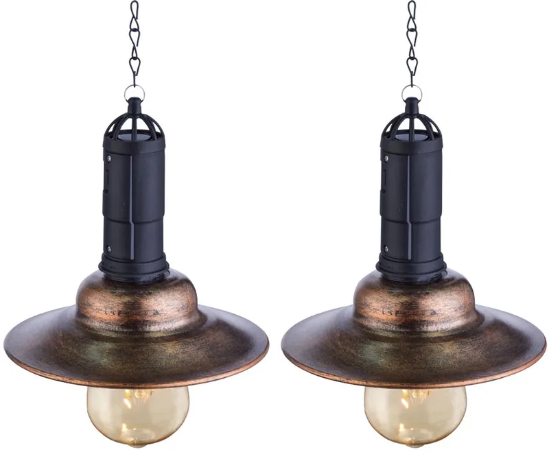 LED solarlamp hanglamp balkonlamp industriële buitenlamp lantaarn, metaal donker glas helder, DxH 15,5x50 cm, set van 2 fra Globo i Bronze – produktbillede
