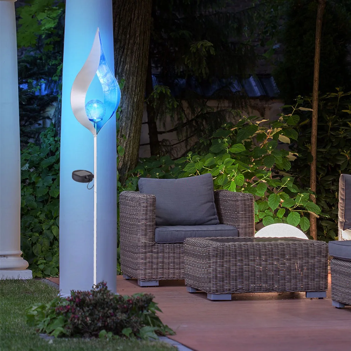 LED solarlampen voor tuindecoratie grondspike solar tuinlamp plug-in licht blauw vlamdesign, craqueléglas, H 90 cm de Globo en Argent – photo produit