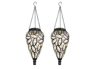 LED Solarleuchte, LED fest integriert, warmweiß, 2er Set außergewöhnliche Hängeleuchte Outdoor Solarlicht Balkon H 50cm fra Globo i Sort, Hvid – produktbillede 1 af 5