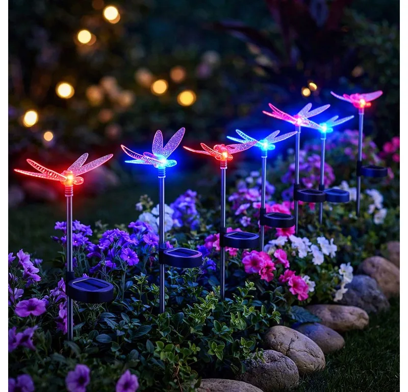 LED Solarleuchte, LED-Leuchtmittel fest verbaut, Farbwechsel, 8er Set Solar Deko Erdspieß Außen Leuchte Farbwechsler LED von Globo – Produktfoto