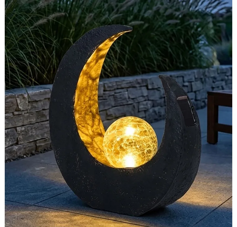 LED Solarleuchte, LED-Leuchtmittel fest verbaut, Gartendeko Solarlampen für Außen Outdoor Balkon Deko gold Mond de Globo en Noir – photo produit