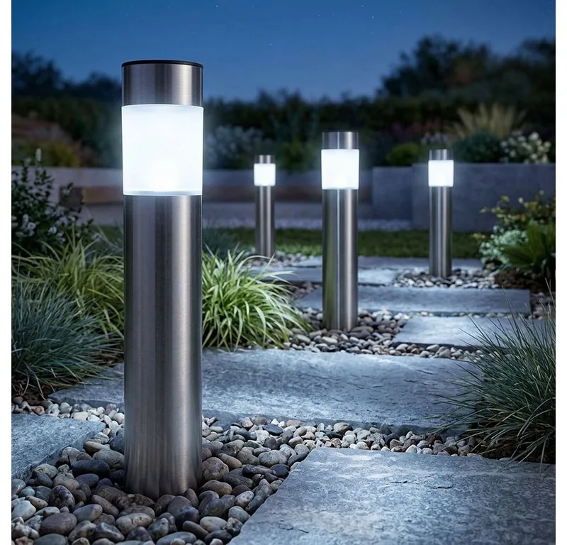 LED Solarleuchte, LED-Leuchtmittel fest verbaut, Kaltweiß, LED Solar Erdspieß Leuchte Stecklampe Standleuchte von Globo in Silber – Produktfoto