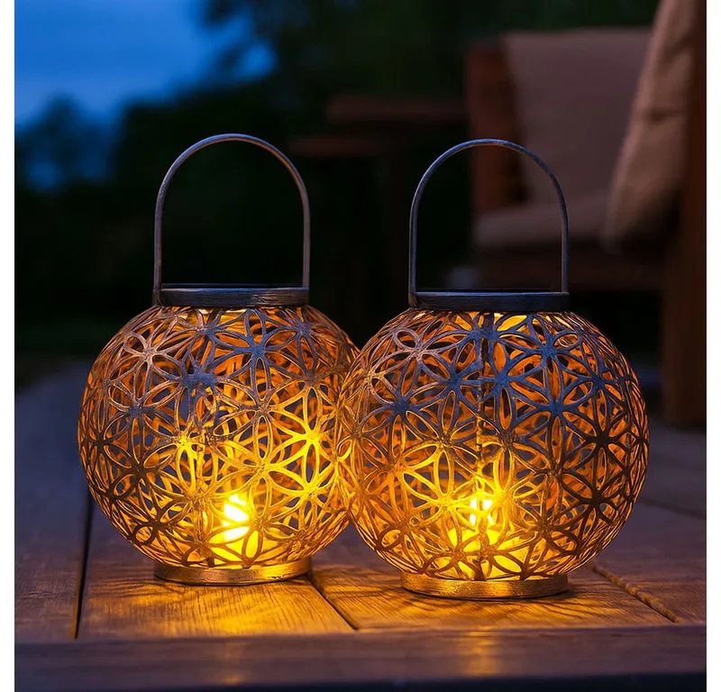 LED Solarleuchte, LED-Leuchtmittel fest verbaut, Solar Lampe Outdoor Solarleuchte orientalisch LED 2er Set de Globo en Argent – photo produit