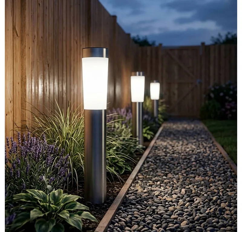 LED Solarleuchte, LED-Leuchtmittel fest verbaut, Solarleuchte Stecklampe Außenleuchte LED Edelstahl Erdspieß 3er Set fra Globo i Sølv – produktbillede