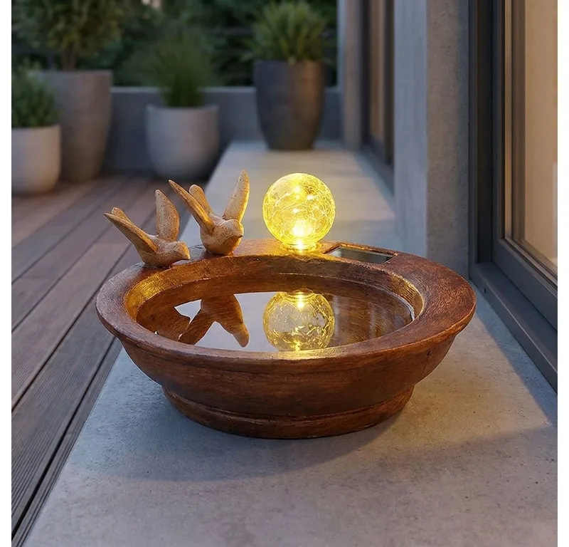 LED Solarleuchte, LED-Leuchtmittel fest verbaut, Tageslichtweiß, Solar Lampe Outdoor Solarleuchte LED Solar Außenlampe van Globo in Bruin – productfoto