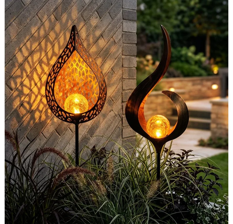 LED Solarleuchte, LED-Leuchtmittel fest verbaut, Warmweiß, 2er Set Solarleuchte Gartendeko Steckleuchte LED Außenleuchte Erdspieß fra Globo – produktbillede