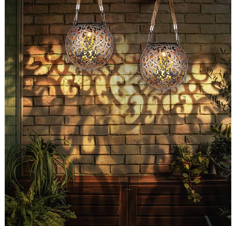 LED Solarleuchte, LED-Leuchtmittel fest verbaut, Warmweiß, 2x Solarlampe Hängeleuchte Gartendeko LED de Globo – photo produit