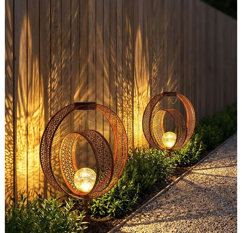 LED Solarleuchte, LED-Leuchtmittel fest verbaut, Warmweiß, 2x Solarlampe orientalische Kugel Dekoleuchte Garten de Globo en Marron – photo produit