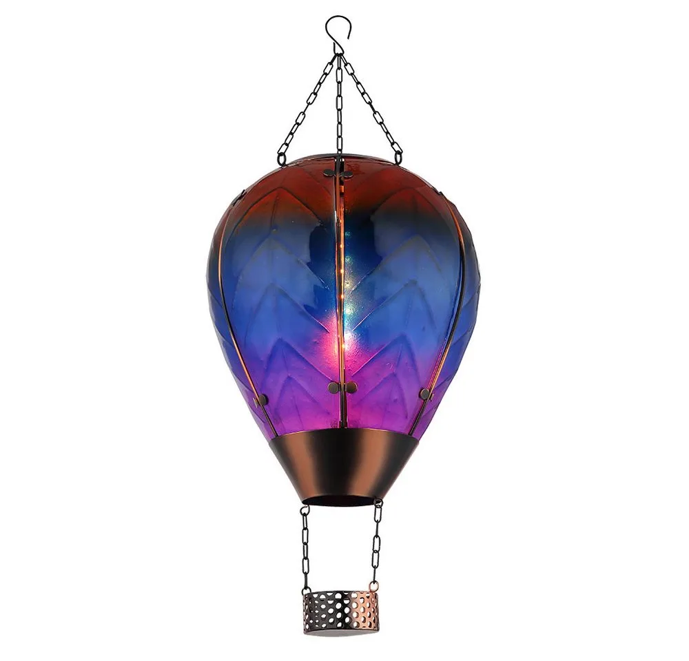 LED Solarleuchte, LED-Leuchtmittel fest verbaut, Warmweiß, Außenleuchte Solarleuchte Gartendeko LED Heißluftballon-Design de Globo en Multicolore – photo produit