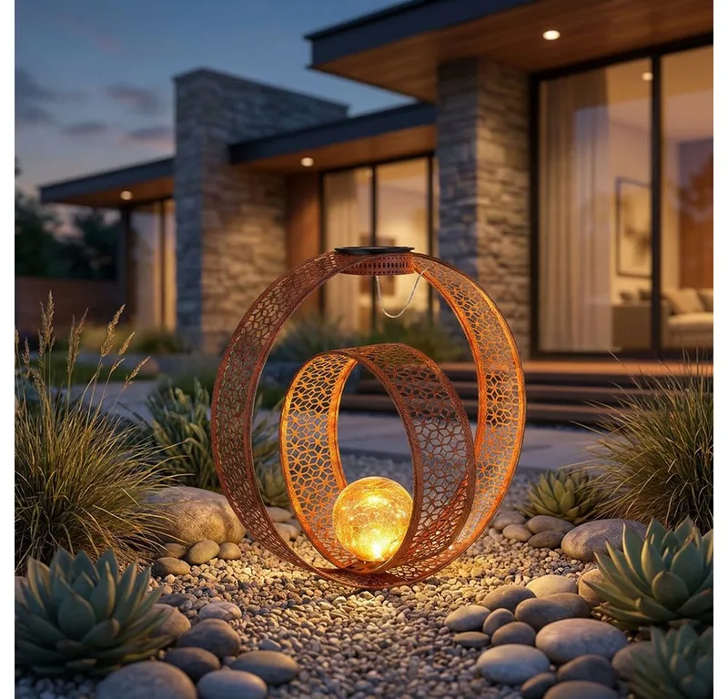 LED Solarleuchte, LED-Leuchtmittel fest verbaut, Warmweiß, Solarleuchte Außenlampe orientalisch Deko Garten Erdspieß Steckleuchte von Globo in Braun – Produktfoto