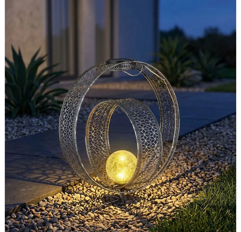LED Solarleuchte, LED-Leuchtmittel fest verbaut, Warmweiß, Solarlampe orientalische Kugel Dekoleuchte fra Globo i Sølv – produktbillede