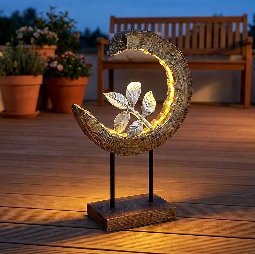 LED Solarleuchte, LED-Leuchtmittel fest verbaut, Warmweiß, Solarleuchte Garten Holzoptik Gartendeko Solar Solarlampe de Globo en Marron – photo produit