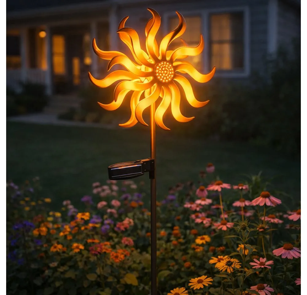 LED Solarleuchte, LED-Leuchtmittel fest verbaut, Warmweiß, Solarlampe Außenleuchte Windrad LED Gartenlampe Dekolampe gold H 92 cm van Globo – productfoto