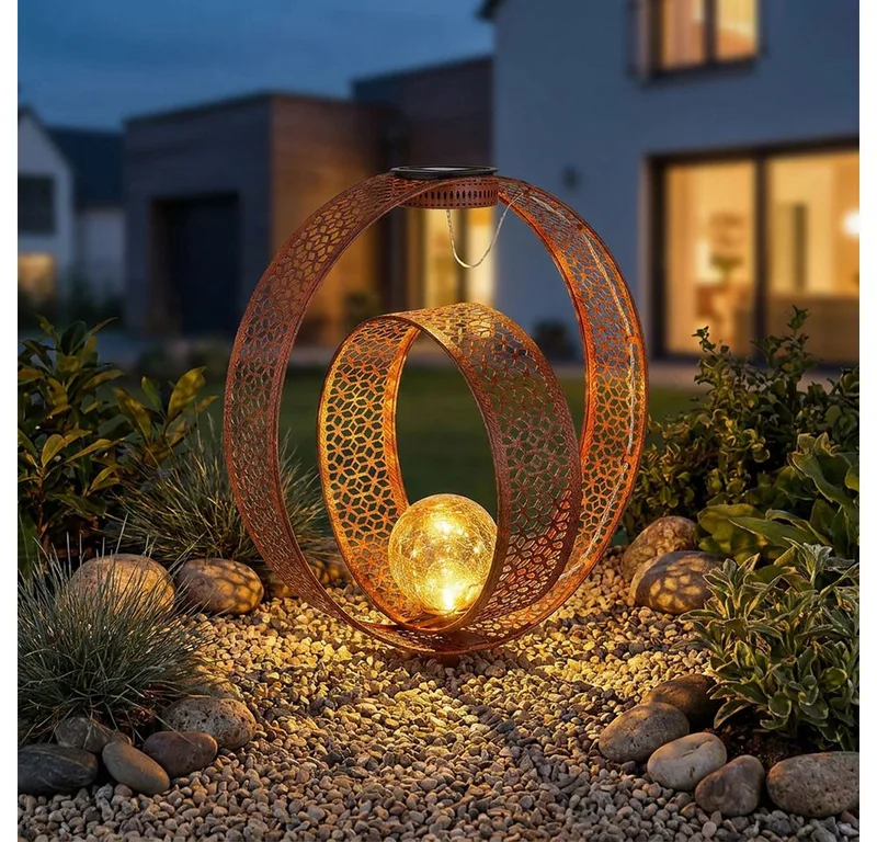LED Solarleuchte, LED-Leuchtmittel fest verbaut, Warmweiß, Solarlampe orientalische Kugel Dekoleuchte Garten von Globo in Braun – Produktfoto