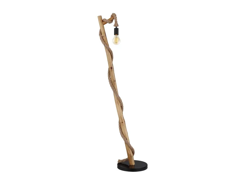 LED Stehlampe, Dimmfunktion, LED wechselbar, Warmweiß, ausgefallen-e mit Holz-stamm rustikal & Seil für Ecke dimmbar H: 150cm de Globo en Beige – photo produit