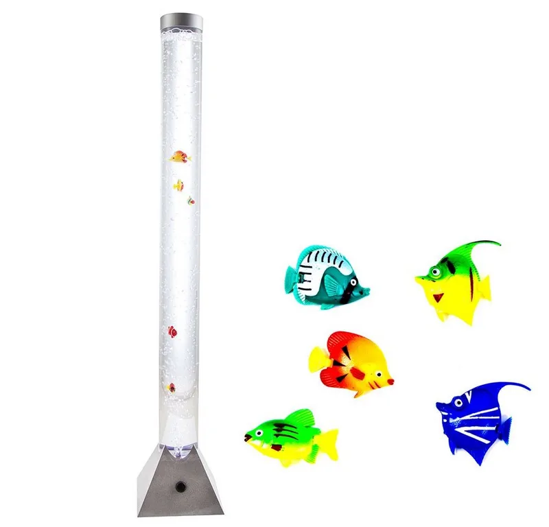 LED Stehlampe, LED-Leuchtmittel fest verbaut, LED Wassersäule Steh Leuchte 10 Deko-Fische Wohnraum Beleuchtung Stand de Globo en Argent – photo produit
