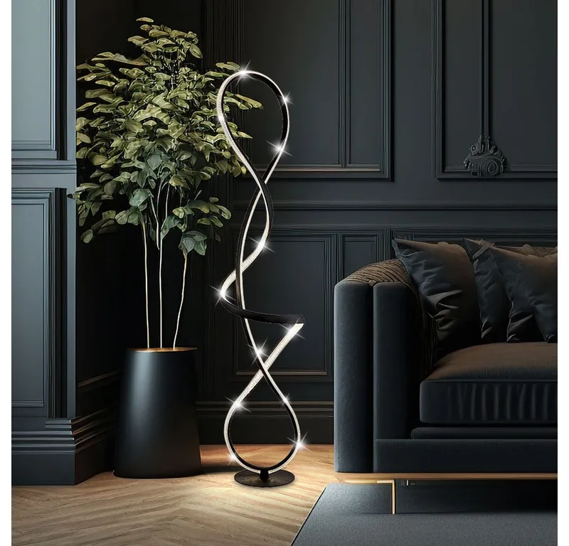 LED Stehlampe, LED-Leuchtmittel fest verbaut, Neutralweiß, Stehlampe Stehleuchte Designlampe LED Kristallleuchte Höhe 132,5 cm fra Globo i Sort – produktbillede