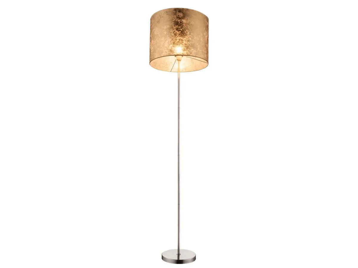 LED Stehlampe, Leuchte ist über den Fußschalter dimmbar, LED wechselbar, warmweiß, ausgefallene moderne Designer-lampen Lampenschirm Stoff Golden H 160cm de Globo en Or – photo produit