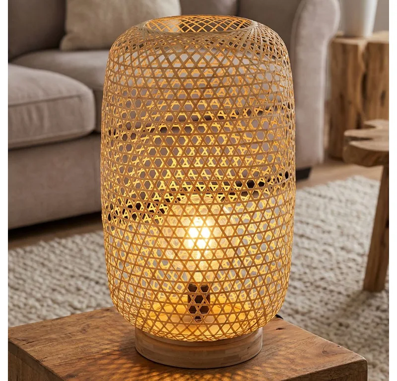 LED Stehlampe, Leuchtmittel inklusive, Stehleuchte Bambus Rattan Stehlampe Bambus Lampe natur van Globo in Bruin – productfoto