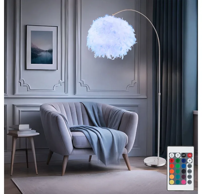 LED Stehlampe, Leuchtmittel inklusive, Warmweiß, Feder Steh Leuchte verstellbar Ess Zimmer Lampe rund från Globo i Vit – produktbild 3 av 5