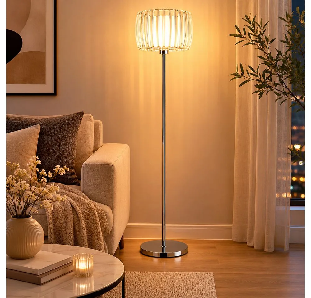 LED Stehlampe, Leuchtmittel inklusive, Warmweiß, LED Stehleuchte Stehlampe Wohnzimmerlampe Fußschalter chrom H 150 cm de Globo en Argent – photo produit