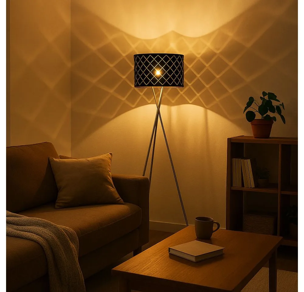LED Stehlampe, Leuchtmittel inklusive, Warmweiß, Steh Lampe Decken Fluter Wohn Zimmer Beleuchtung Textil von Globo in Schwarz – Produktfoto