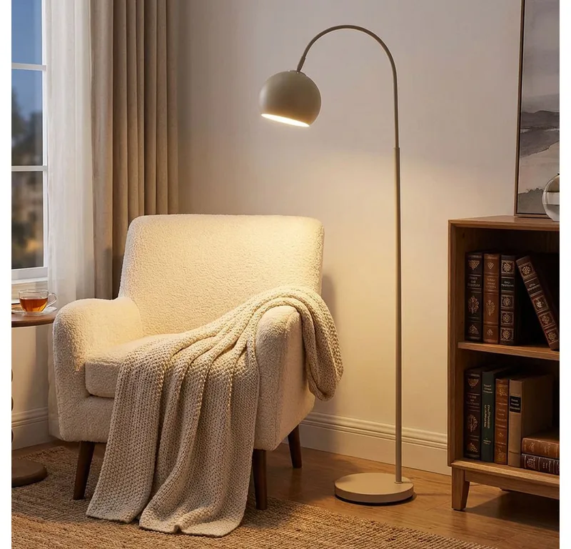LED Stehlampe, Leuchtmittel inklusive, Warmweiß, Stehleuchte Bogenlampe Standleuchte beweglich sandfarben LED H 150 cm de Globo en Beige – photo produit