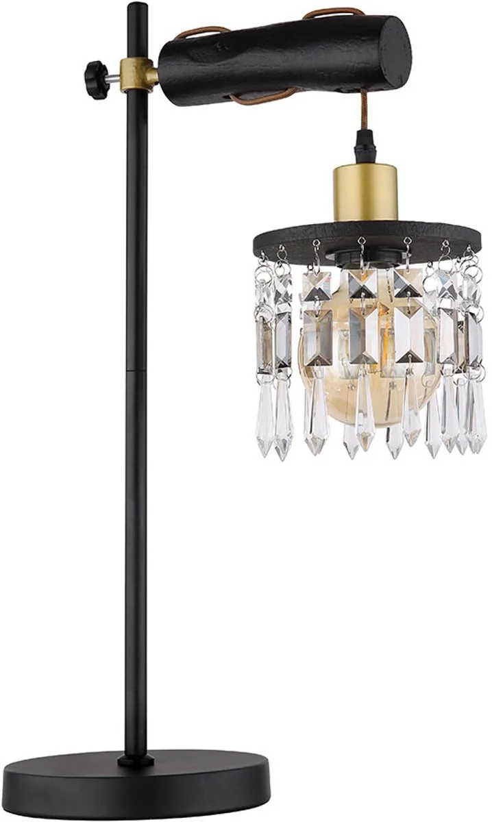 LED tafellamp bijzetlamp leeslamp bureaulamp kaplamp hout glas kristallen, 4W 320lm warm wit, LxBxH 34x18x55 cm från Globo i Svart – produktbild