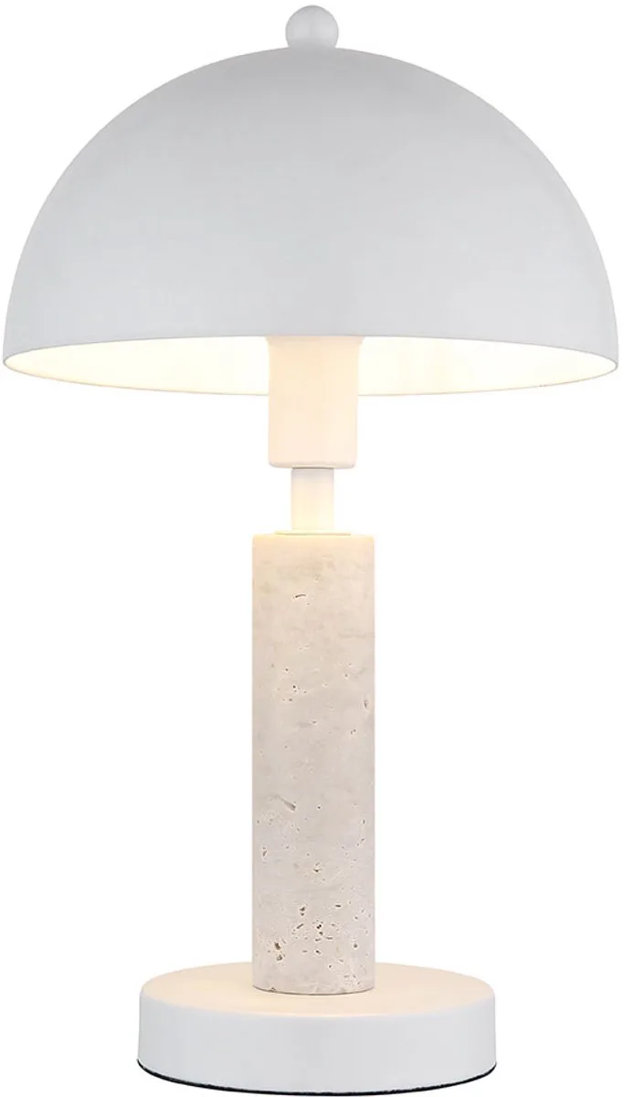 LED tafellamp bijzetlamp textiel wit tafellamp woonkamerlamp travertin steen, metaal, 1x 4.9W 470Lm warm wit, DxH 20x34 cm von Globo in Weiß – Produktfoto