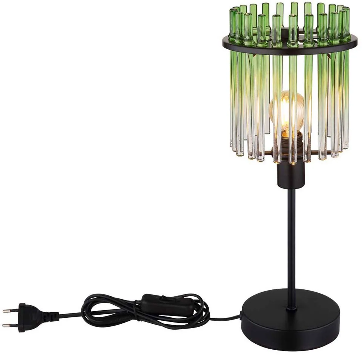 LED tafellamp glas staven helder bedlamp glas klassieke tafellamp zwart mat, 1x LED 6W 700Lm warm wit, DxH 15x37,5 cm de Globo en Vert – photo produit