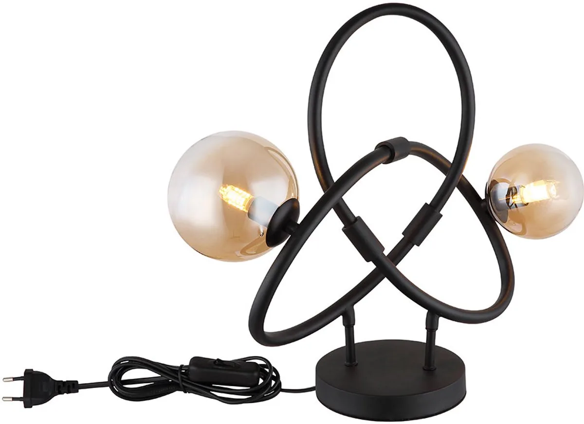 LED tafellamp retro bedlamp glas amber woonkamer tafellamp metaal, 3.5W 350Lm warm wit, LxBxH 46x15x38.5 cm fra Globo i Sort – produktbillede