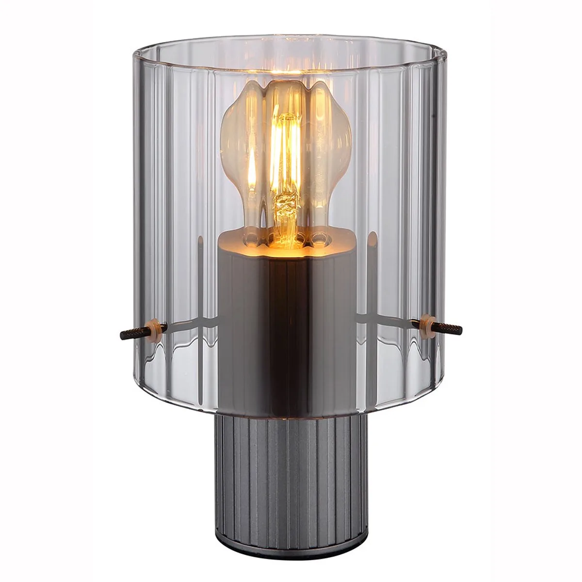LED tafellamp rookglas bijzetlamp metaal woonkamer tafellamp, snoerschakelaar, 1x 7W 630lm warm wit, DxH 14x22 cm van Globo in Grijs – productfoto